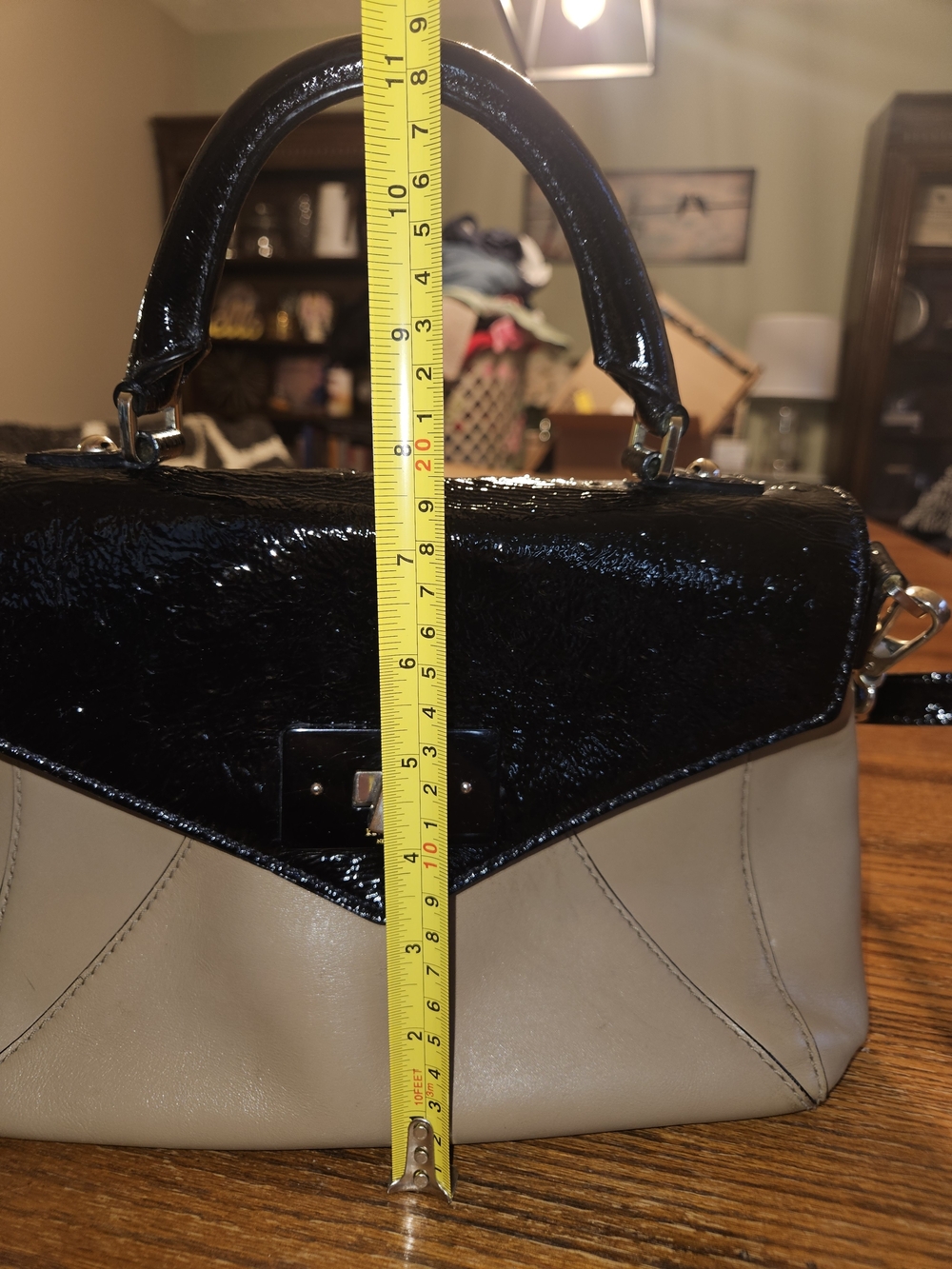 kate spade Two-Tone Black Patent and Beige Satchel - Picture 16 of 16